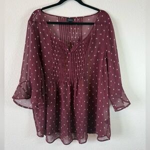 Torrid Star Print Sheer Blouse Size 3 Burgundy Peasant Top